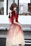 Red V Neck Short Sleeves Tulle Sparkly Prom Dress, Homecoming Dresses N2660