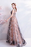 Charming Floor Length Sleeveless Prom Dresses with Stars A Line Appliques Evening Dresses N2314