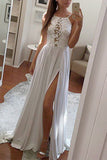 Flowy Straps Backless Side Split Chiffon Prom Dresses N1376