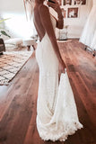 Sexy Mermaid Spaghetti Straps Backless Beach Lace Wedding Dresses Lace Bridal Dresses N1361