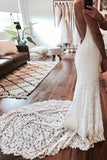 Sexy Mermaid Spaghetti Straps Backless Beach Lace Wedding Dresses Lace Bridal Dresses N1361