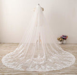 3M Long Lace Appliqued Cathedral Veils for Wedding Romantic Veils V025