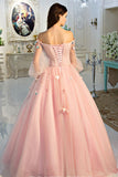 Off-the-Shoulder Long Sleeves Ball Quinceanera Dresses With Flowers Prom Dresses N1222