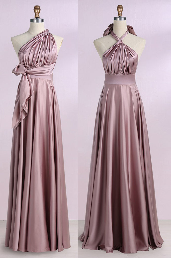 Blush Convertible Prom Bridesmaid Dress, Cheap Floor Length Bridesmaid Dresses N1548
