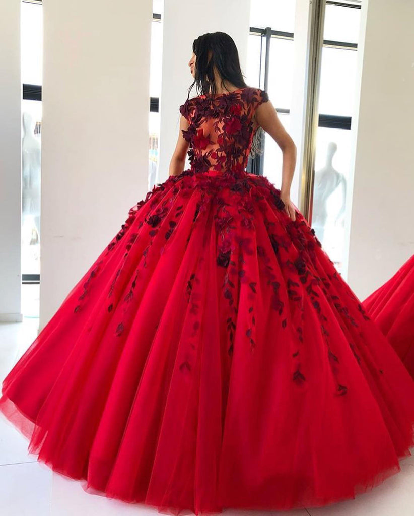 Strapless V Neck Red Satin Ball Gown Prom Dress - Xdressy