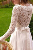 Vintage Long Sleeves Chiffon Wedding Dresses with Lace Flowy Beach Wedding Dresses N2431