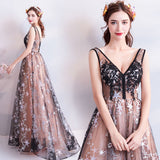 Charming Floor Length Sleeveless Prom Dresses with Stars A Line Appliques Evening Dresses N2314