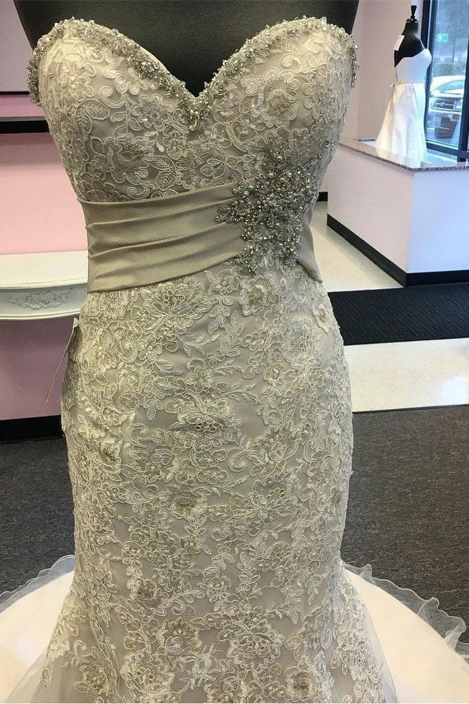 Elegant Sweetheart Mermaid Beach Wedding Dresses with Beading Lace Appliqued Bridal Dresses N2397