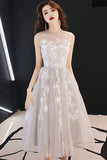 Light Gray Tulle Homecoming Dresses A Line Tea Length Tulle Prom Gown N2192