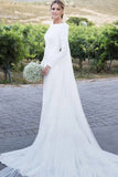 Elegant Long Sleeve Open Back Sheath Wedding Dresses