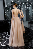 Floor Length V-Neck Sleeveless Tulle Long Prom Dresses with Beading Crystals N2668