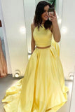 Two Piece Yellow Satin Formal Evening Dresses Long Prom Dresses N2046