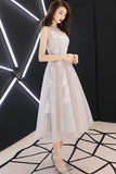 Light Gray Tulle Homecoming Dresses A Line Tea Length Tulle Prom Gown N2192
