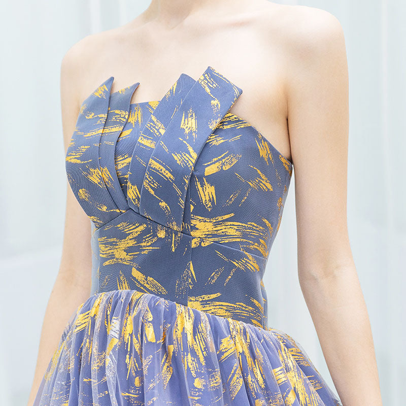 Ombre Puffy Strapless Sparkly Prom Dresses Sexy Long Party Dresses N2315