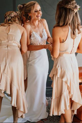 Vintage Lace Top Spaghetti Strap Backless Long Wedding Dresses Bridal Dresses N1774