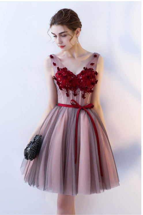 Tulle Short Prom Dress with Flowers