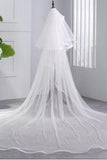 Simple 3.5 Meters Two Tiers Tulle Bridal Veils Ivory Wedding Veils with Comb V034