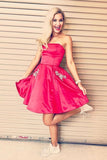 A Line Strapless Satin Short Homecoming Dresses with Beading