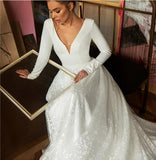 Elegant A Line Long Sleeves V-Neck Wedding Dresses