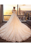 Gorgeous Off the Shoulder Lace Long Train Princess Wedding Dresses