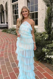 Fashion Halter Ruffles Chiffon Long Party Dress Tulle Prom Dress with Slit