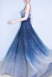 Royal Blue Straps Floor Length Ombre Tulle Prom Dresses N2316