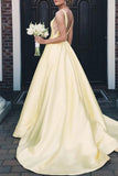 Elegant Yellow V-Neck Sleeveless Party Gown Long Prom Dresses