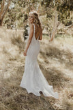 Sexy Mermaid Lace Beach Wedding Dresses Boho Backless Long Wedding Gown N2595