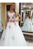 Puffy Strapless Tulle Prom Dresses with Appliques Floor Length A Line Party Dresses N1421