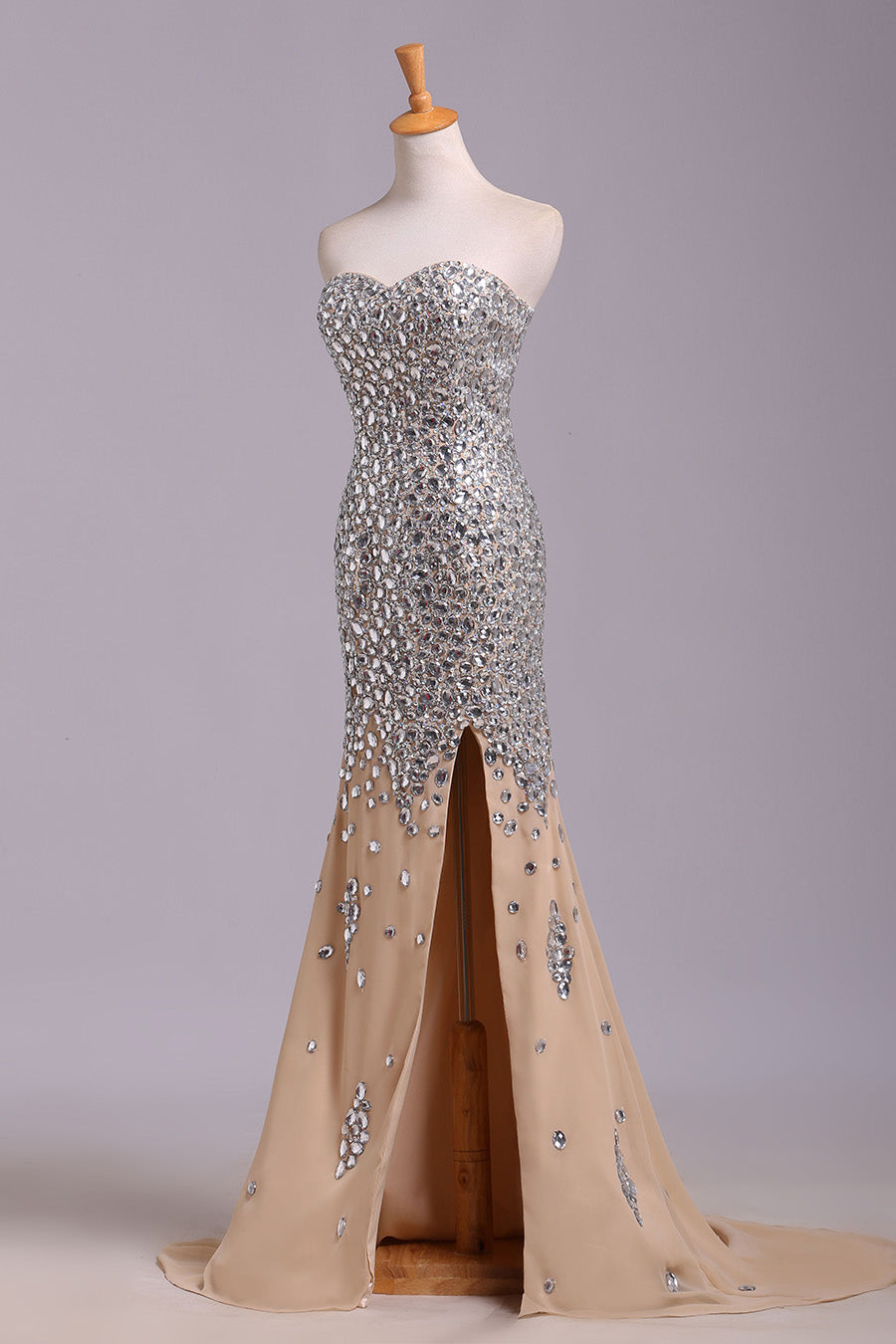 Sexy Sweetheart Sequined Prom Dresses Strapless Mermaid Split Rhinestone Evening Dresses N1198