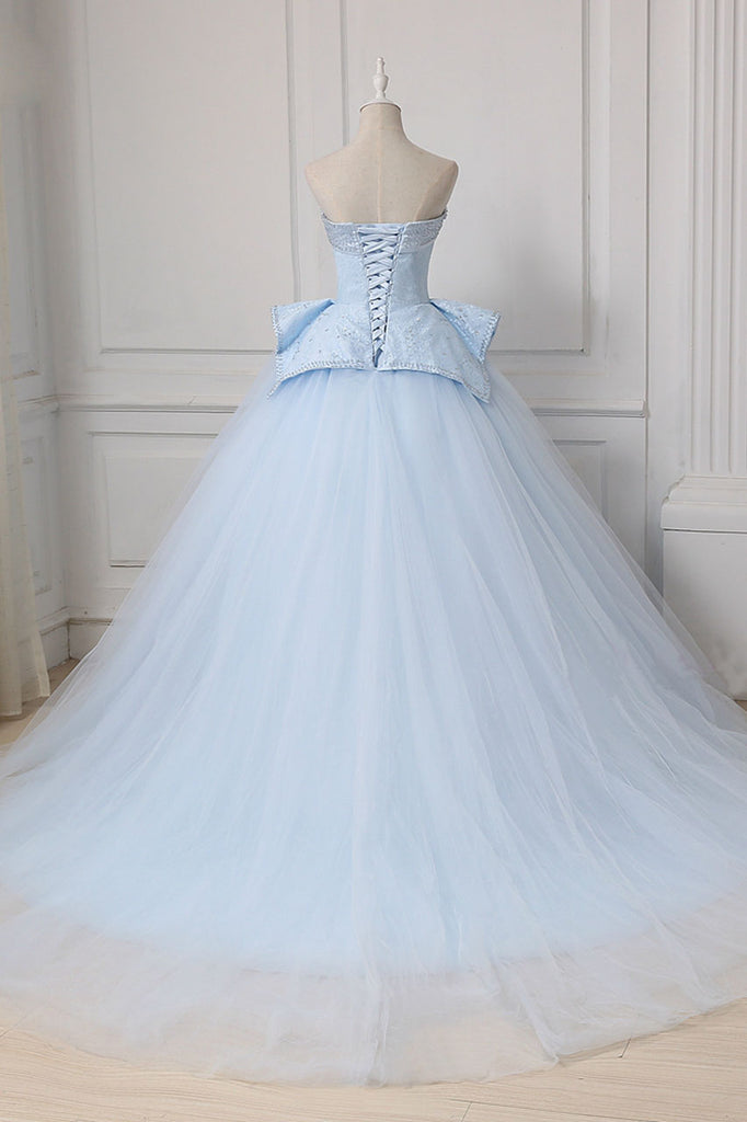 Light Blue Sweetheart Ball Gown Beading Tulle Prom Dresses N2540