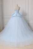 Light Blue Sweetheart Ball Gown Beading Tulle Prom Dresses N2540
