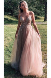 Spaghetti Straps Floor Length Tulle Prom Dresses, Charming Sleeveless Evening Dresses N2632