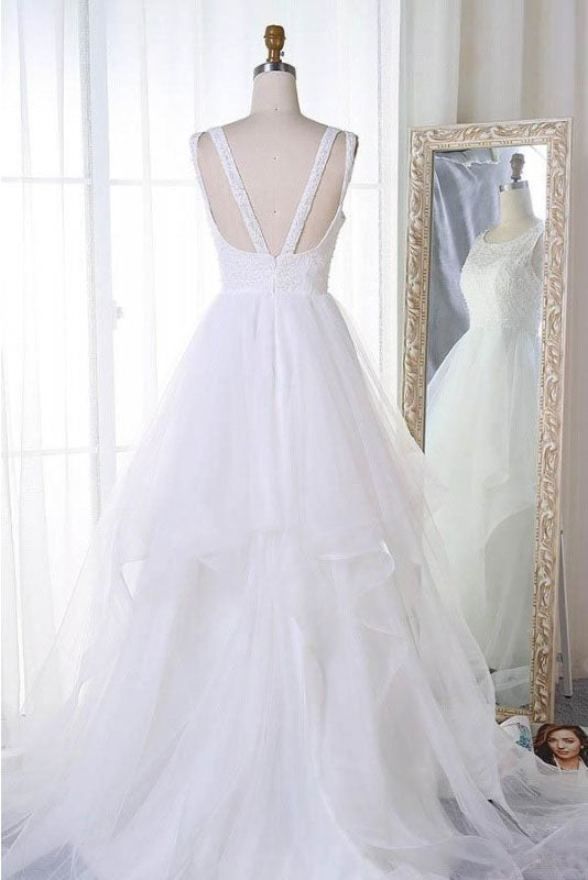 A Line Sleeveless Tulle Wedding Dresses  Beach Wedding Dresses Bridal Dresses N1010