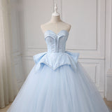 Light Blue Sweetheart Ball Gown Beading Tulle Prom Dresses N2540