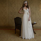 A Line Ivory V-Neck Cap Sleeves Lace Chiffon Beach Wedding Dresses N09