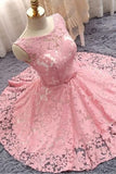 Light Plum Sleeveless Bateau Lace Homecoming Dress with Bowknot Belt,Short Grad Dress,N323