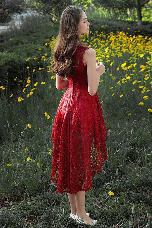 Burgundy High Low Lace Homecoming Dresses Charming Hi-lo Graduation Dresses N2194