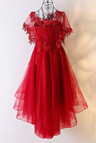 Unique Sweetheart Red High Low Lace Up Back Tulle Cheap Prom Dress With Appliques N824