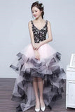 High Low Princess V Neck Homecoming Dresses, Puffy Tulle Prom Dress with Ruffles N1920