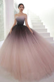 Elegant Off the Shoulder Ombre Tulle Puffy Prom Dresses Long Evening Dresses