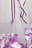 White Ball Gown Sleeveless Long Flower Girl Dresses with Purple Flowers Sash F064