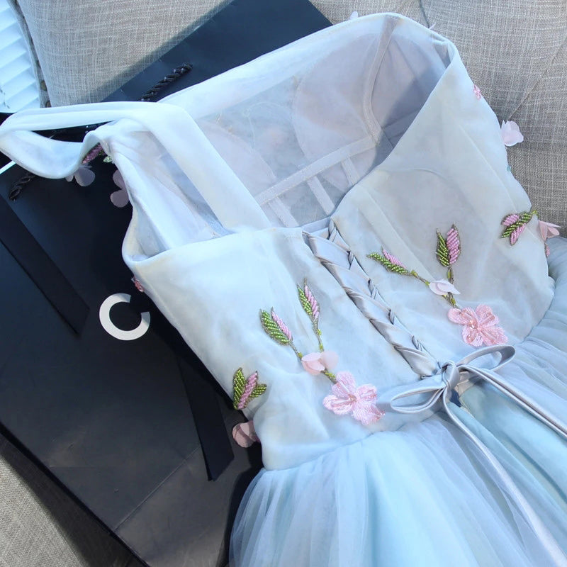 A Line One Shoulder Tulle Homecoming Dresses with Flower N1944