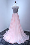 A Line Pink Sleeveless Chiffon Long Appliqued Prom Dresses N1131