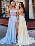 Ivory Sexy Spaghetti Strap Split Formal Long Prom Dresses