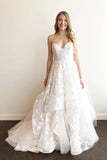A Line Sweetheart Lace Appliqued Wedding Dresses Court Train Wedding Dresses N2265