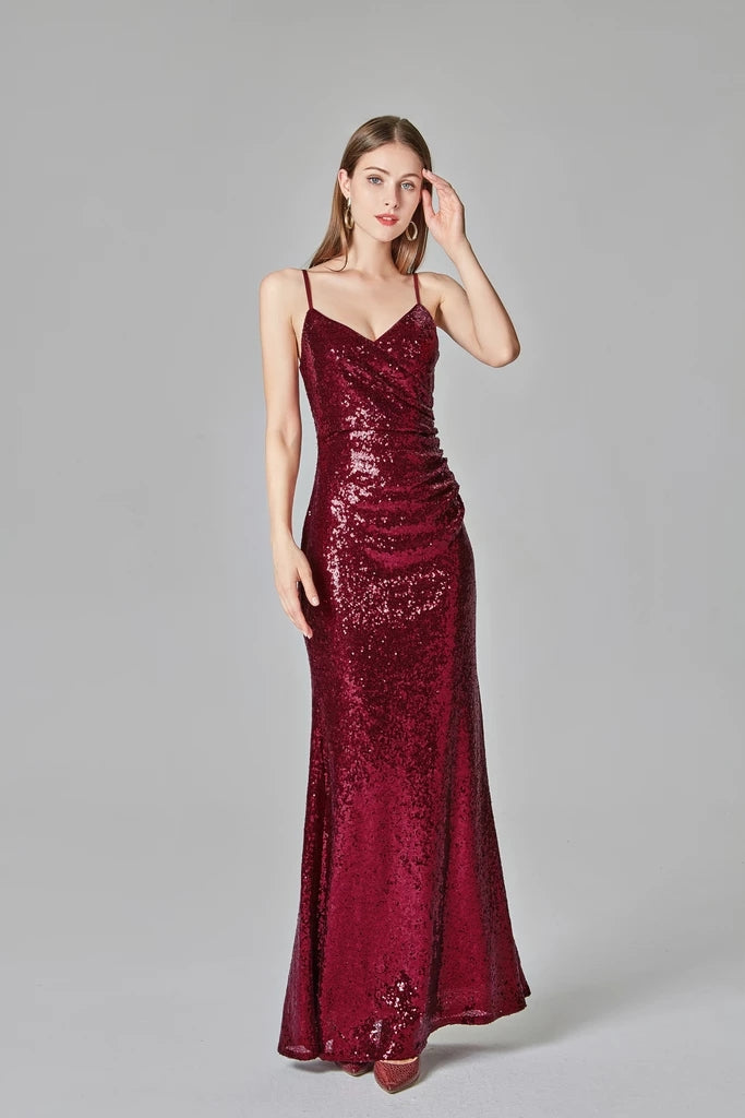 Spaghetti Straps Burgundy Sequins Prom Dresses Party Dresses XU90811