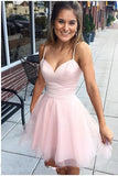 Sexy V-neck Short Pink Homecoming Dress,Spaghetti Party Dress,Backless Homecoming Gown,N194