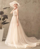 Ivory Jewel Sleeveless Tulle Wedding Dresses with Lace A Line Pleats Open Back Bridal Dresses N2583
