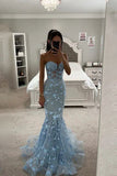 Light Blue Sweetheart Mermaid Long Prom Dresses Formal Evening Dresses OK2022